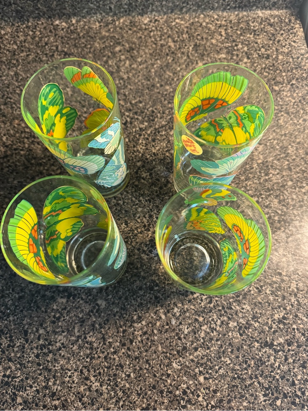 Vintage 60s-70s Vibrant Butterfly Glasses Set of 4